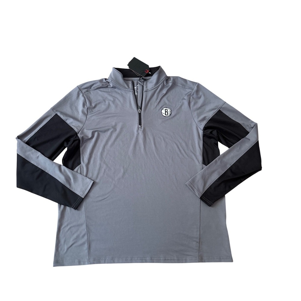 Antigua Brooklyn Nets Pullover Men Grey Black Quarter Zip NWT SIZE XL